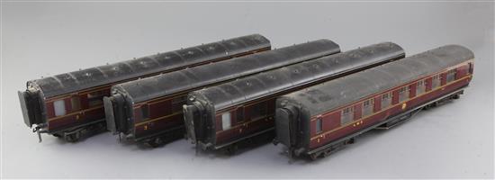 A set of four Exley LMS corridor coaches, nos. 6000, 3334, 8002 and 2233